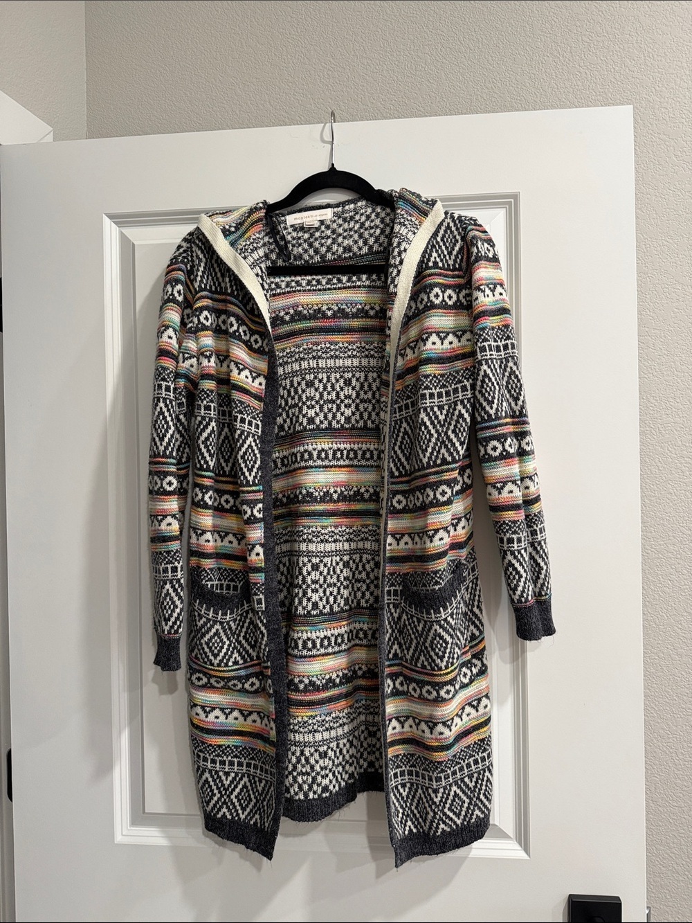 Monteau Los Angeles Long Hooded Fair Isle Cardigan Sweater - sz s